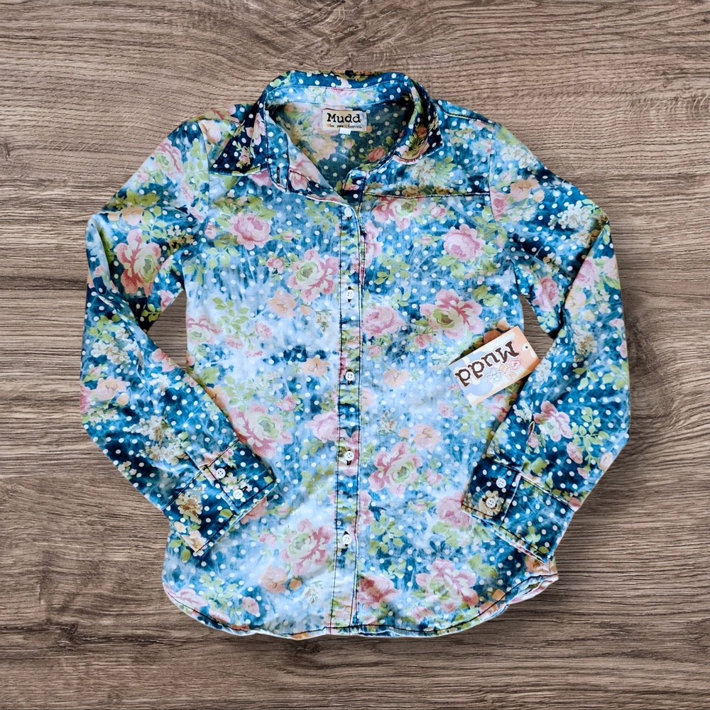Mudd Blue Floral Button-Down Shirt
